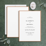 Convite Casamento Elegante De Tipografia Laranja E Branca<br><div class="desc">Um belo convite de casamento de tipografia para um verão ou casamento outono! Esta bela e elegante design apresenta uma borda laranja queimada em torno de um convite branco, com tipografia moderna. Uma design simples e minimalista. Entre em contato com o designer para produtos correspondentes. Copyright Elegant Invites, todos os...</div>
