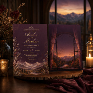 Convite Casamento Elegante de Tonalidade Escura de Ameixa 