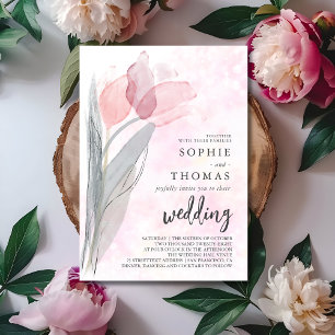 Convite Casamento elegante de tulipas pálidas