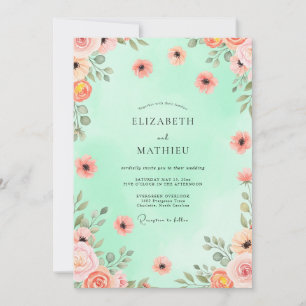 Convite Casamento Elegante de Verde Menta na Primavera