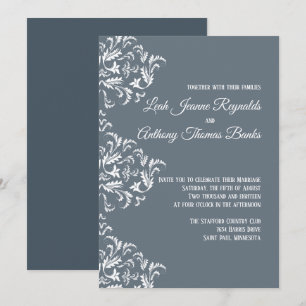 Convite Casamento Elegante de Vintage Clássica com Damasc