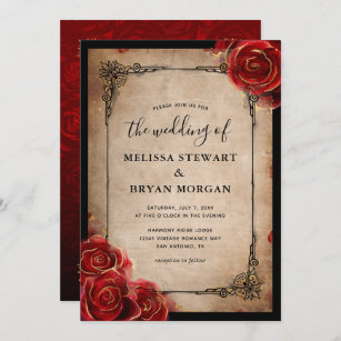 Convite Casamento Elegante de Vintage Negra Dourada Rosa v