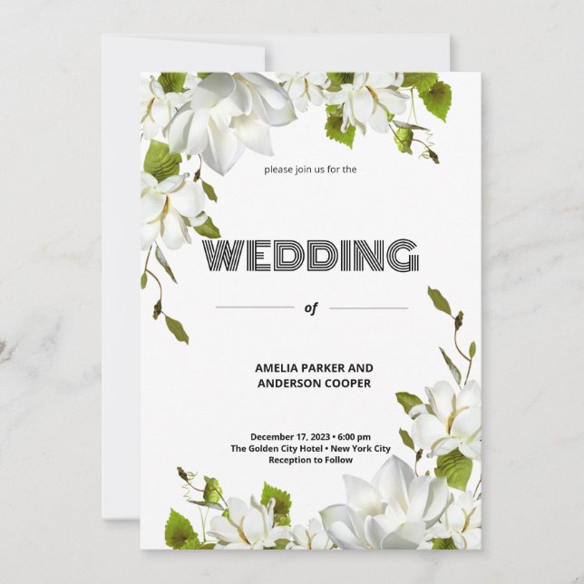 Convite Casamento Elegante de White Blooms (Frente)