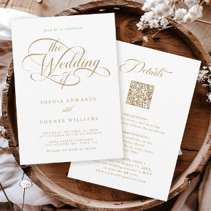 Convite Casamento Elegante Delicado Dourado e Branco Tudo