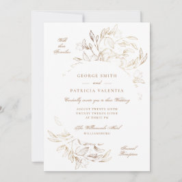 Convite Casamento Elegante Desenhado à Mão Floral Dourado