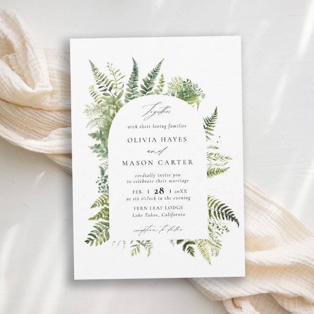 Convite Casamento Elegante Do Arco Da Floresta Fern Mounta (forest wedding invitation woodland fern botanical boho arch elegant rustic mountains outdoors nature)