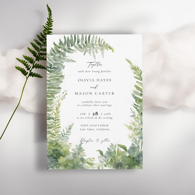 Convite Casamento Elegante Do Arco Da Floresta Montanhosa (enchanted forest wedding invitation botanical arch frame ferns outdoors mountains nature garden)