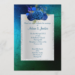 Convite CASAMENTO ELEGANTE DO buquê verde AZUL ROYAL