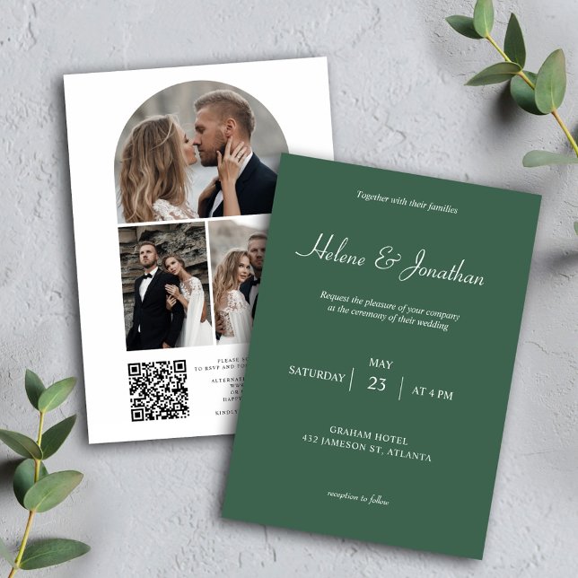 Convite Casamento elegante do Código QR de Foto Moderna Ve (Sage Green Photo QR Code Wedding Invitation)