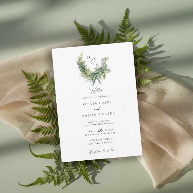 Convite Casamento Elegante Do Crest. Woodland Da Floresta  (enchanted forest wedding invitation botanical crest ferns outdoors mountains sage garden whimsy)