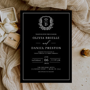 Convite Casamento elegante do Monograma de Folha Branca Ne