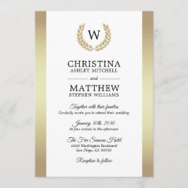 Convite Casamento elegante do monograma do louro do ouro