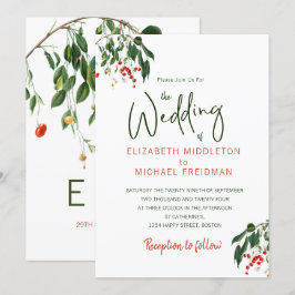 Convite Casamento Elegante do Na moda Vermelho Verde Verme