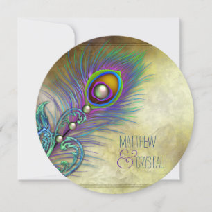 Convite Casamento elegante do pavão do vintage