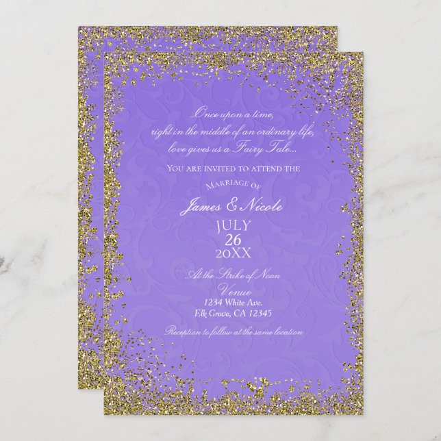 Convite Casamento elegante do Storybook da Princesa Roxo (Frente/Verso)