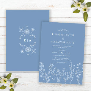 Convite Casamento Elegante Doodle Flor Silvestre Periwinkl