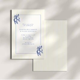 Convite Casamento Elegante Doodle Limões Azuis e Listras