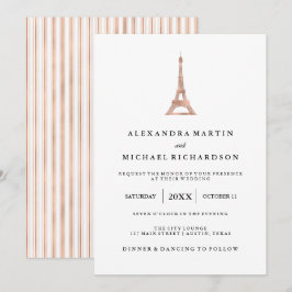 Convite Casamento elegante Dourado cor-de-rosa da torre