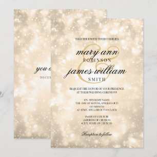 Convite Casamento elegante Dourado de Champagne Bokeh