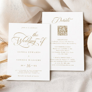 Convite Casamento Elegante Dourado de Charm Todos em Um