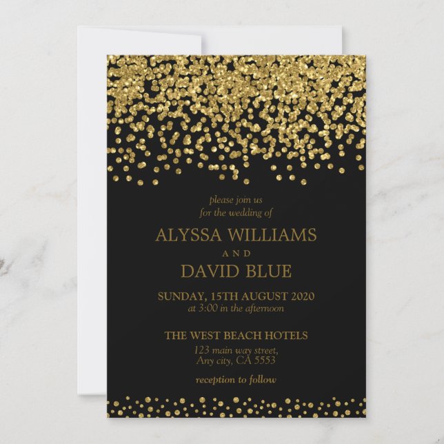 Convite Casamento Elegante Dourado de Faux Foil Confetti (Frente)