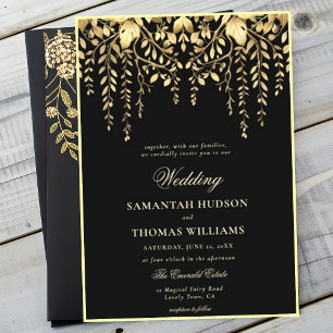 Convite Casamento Elegante Dourado de Floresta Negra Encan