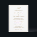 Convite Casamento Elegante Dourado de Monograma de Script<br><div class="desc">Convite de casamento do estilo tradicional com um design simples e clássico com seu monograma no topo junto com seus detalhes de casamento cercados por uma fronteira. Seus detalhes estão em um script elegante faux gold e podem ser alterados para qualquer cor que você desejar, clicando no botão "personalizar". Este...</div>