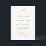 Convite Casamento Elegante Dourado de Monograma de Script<br><div class="desc">Convite de casamento do estilo tradicional com um design simples e clássico com seu monograma no topo junto com seus detalhes de casamento cercados por uma fronteira. Seus detalhes estão em um script elegante faux gold e podem ser alterados para qualquer cor que você desejar, clicando no botão "personalizar". Este...</div>
