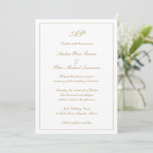 Convite Casamento Elegante Dourado de Monograma de Script