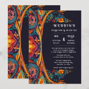 Convite Casamento Elegante Dourado e Teal Abstrato Larva