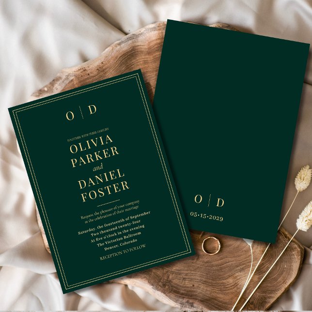 Convite Casamento Elegante Dourado Emerald Verde Minimalis (Criador carregado)