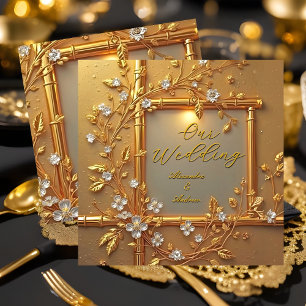 Convite Casamento Elegante Dourado Floral Bambu Elite Dour