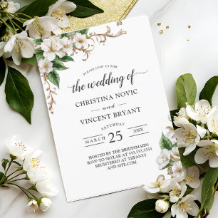 Convite Casamento Elegante Dourado Floral Verde Rosa Branc