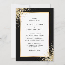 Convite Casamento Elegante Dourado Frame Confetti