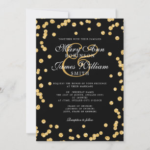 Convite Casamento Elegante Dourado Glitter Confetti Negro