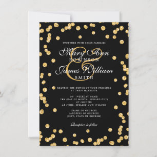 Convite Casamento Elegante Dourado Glitter Confetti Negro