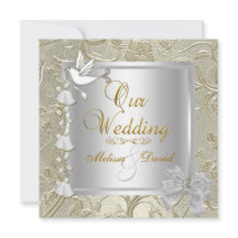 Casamento Elegante Dourado Prata Branco Pombo