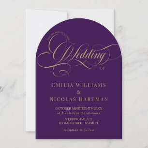 Convite Casamento Elegante Dourado Roxo Escuro Tudo Em Um
