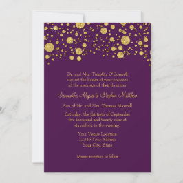Convite Casamento Elegante Dourado Roxo Simples Moderno