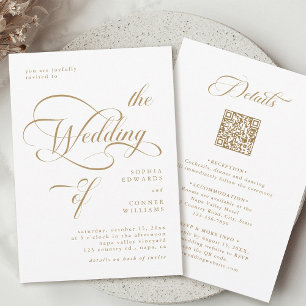 Convite Casamento Elegante Dourado Todos em Um