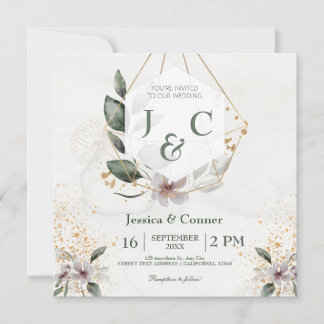 Convite Casamento Elegante Dourado Verde