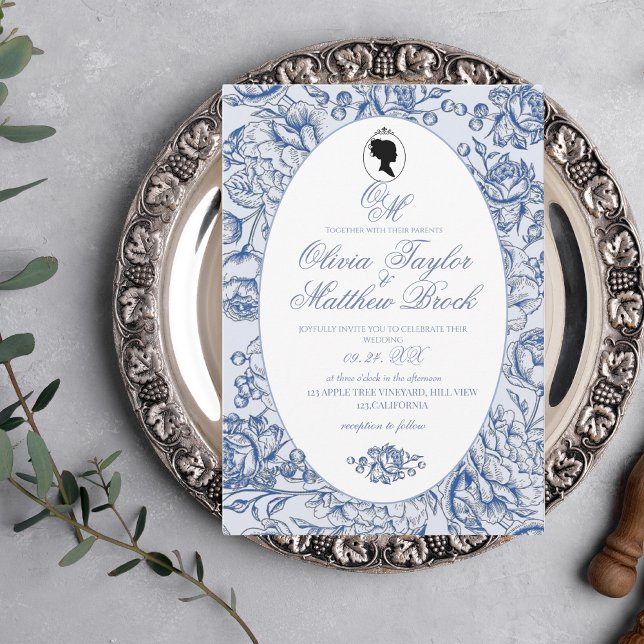 Convite Casamento Elegante Dusty Blue Bridgerton (Criador carregado)