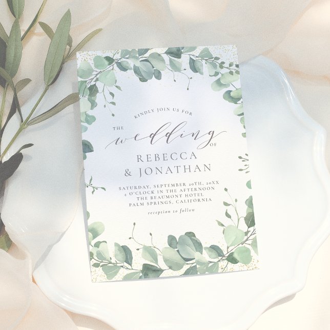 Convite Casamento Elegante Dusty Green Eucalyptus Greenery (Criador carregado)