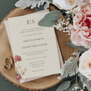 Convite Casamento Elegante Dusty Rosa Boho Monogrammed