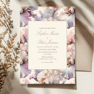 Convite Casamento Elegante e Moderno de Blush e Flor Mauve