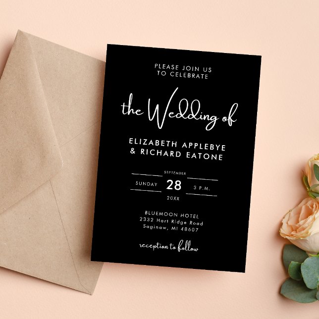 Convite Casamento Elegante e Moderno em Preto e Branco (Elegant modern black and white wedding invitation sets a timeless tone for your big day)