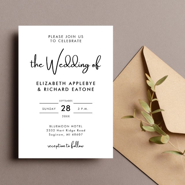 Convite Casamento Elegante e Moderno em Preto e Branco (Elegant modern black and white wedding invitation creates a timeless feel for your celebration)