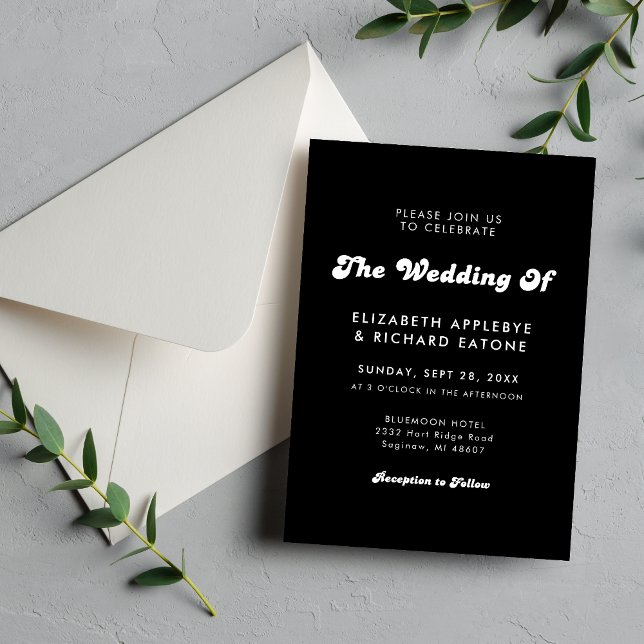 Convite Casamento Elegante e Retrô em Preto e Branco (Retro black and white wedding invitation creates a timeless, stylish feel for your day.)