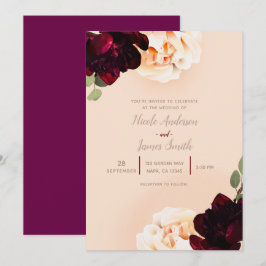 Convite Casamento Elegante e Sofisticado com Floral Escuro