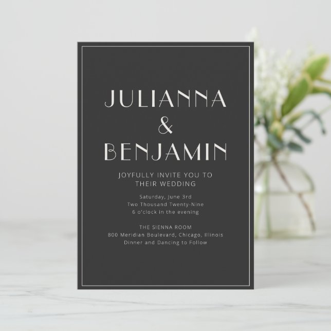 Convite Casamento Elegante e Sofisticado Preto e Branco (Em pé/Frente)